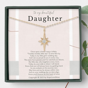 Presente para filha no dia do casamento da mãe e do pai • Presente para filha dos pais no dia do casamento Colar Estrela do Norte Mensagem Significativa Jóias