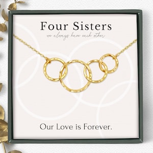 4 Sisters Necklace Gift | Four Sisters Jewelry Present | Jewelry Gifts Ideas for Sisters | Friendship Necklace for 4 Gold and Silver
