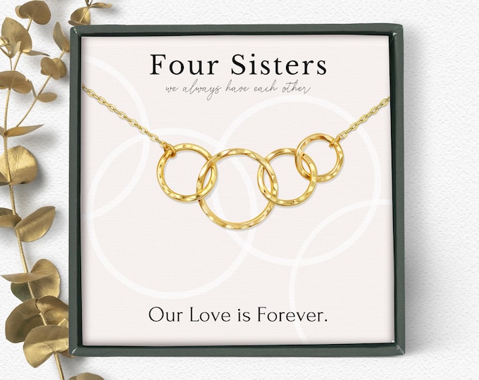 4 Sisters Necklace Gift | Four Sisters Jewelry Present | Jewelry Gifts Ideas for Sisters | Friendship Necklace for 4 Gold and Silver