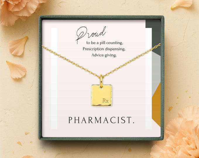 Gift for Pharmacist, Pharmacist Necklace Gift, Pharmacist Retirement Gift, Rx Charm  14K gold-filled, Sterling Silver necklace