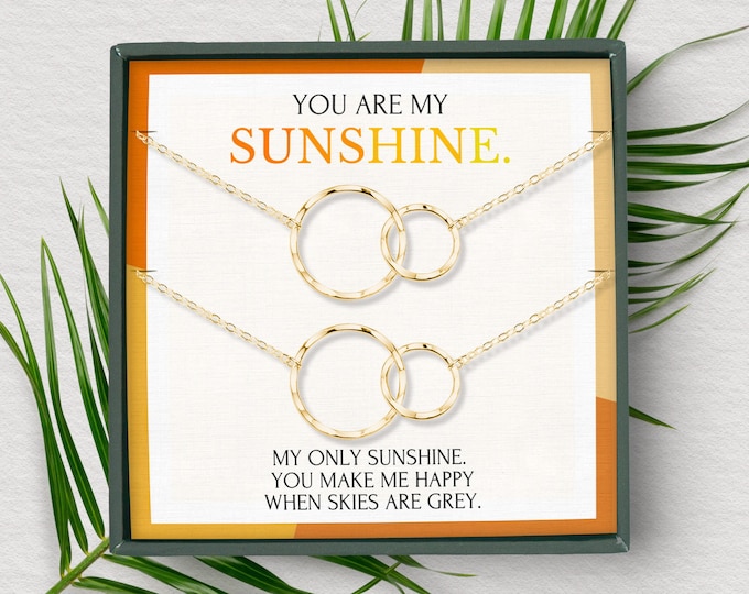 You are my sunshine Mother Daughter Necklace set, mommy and me necklace set, Daughter gifts from mom, Mothers day necklace set from daughter