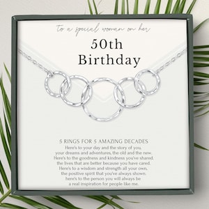 50 Jahre Geburtstag Halskette Geschenk für Sie - 5 Ringe 5 Jahrzehnte Halskette Sterling Silber & Gold für 50 Jahre alt, Freund wird 50, Geschenk für Frauen