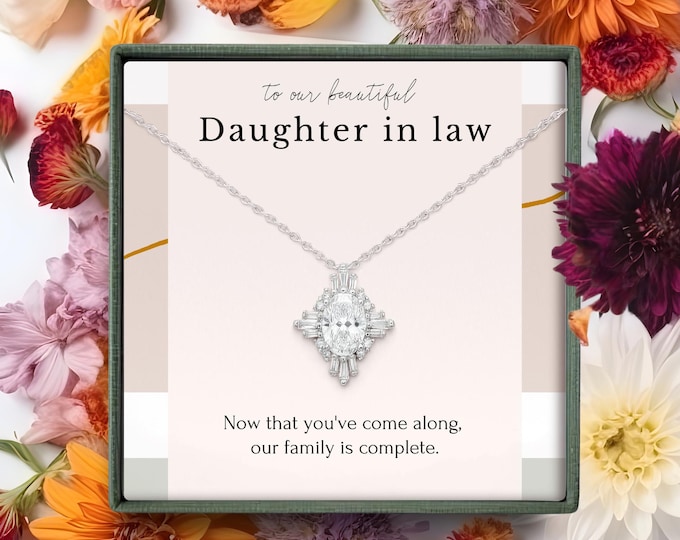 Daughter in Law Wedding Gift from Mother in Law | Bridal Necklace & Earring Set | Sterling Silver and Crystal Jewelry Present for Bride