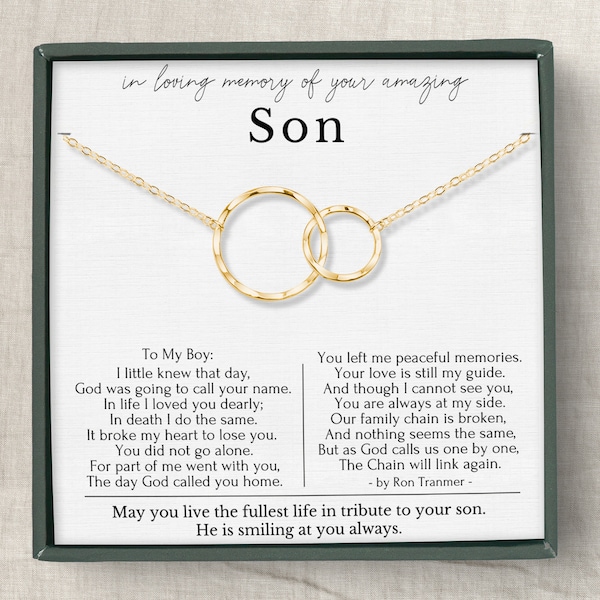 Loss of Son Gifts, Son Memorial necklace, Loss of Son sympathy gift, Condolence Gift, Broken Chain Poems, Eternity Circles