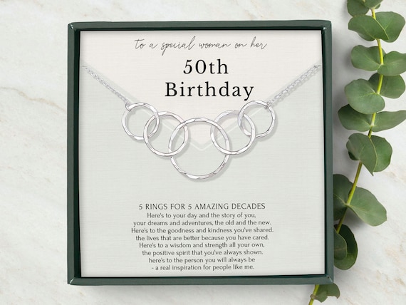 50th Birthday Gift for Woman 5 Rings for 5 Decades 50th Birthday