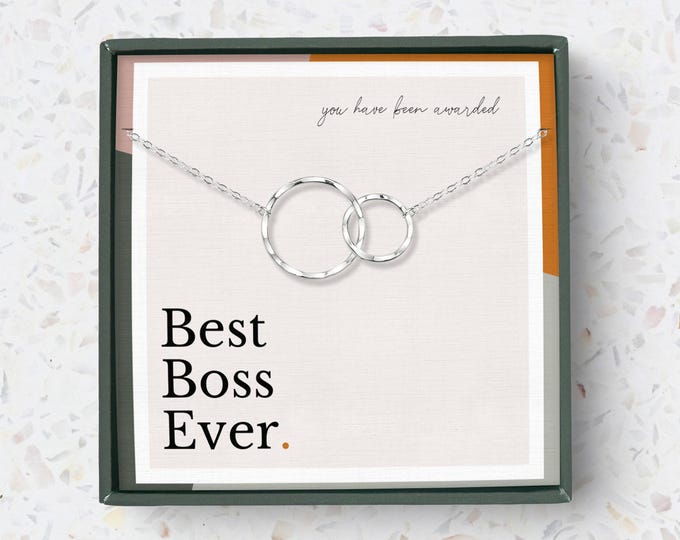 Best Boss Ever Necklace gift, Boss gift for women, double circles necklace in 14K Sterling Silver