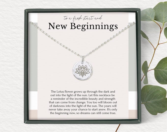 Breakup gift, Cheer up gift, New Beginnings necklace gift, Lotus flower Necklace,  Sterling Silver necklace gift box