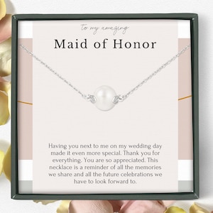 Maid of Honor Thank you Gift from bride, Dainty necklace for maid of honor on wedding day, Bridal party gift, Sterling silver pearl necklace