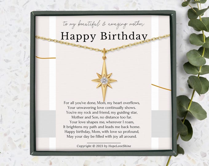 Birthday Gift for Mom from Son • Mom Birthday Necklace with Sentimental Meaningful message and Gift Box