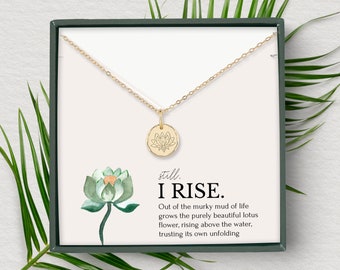 Lotus necklace • Still I Rise encouragement jewelry gift • New beginnings gift • Empowering jewelry • 14K Gold Vermeil Sterling Silver
