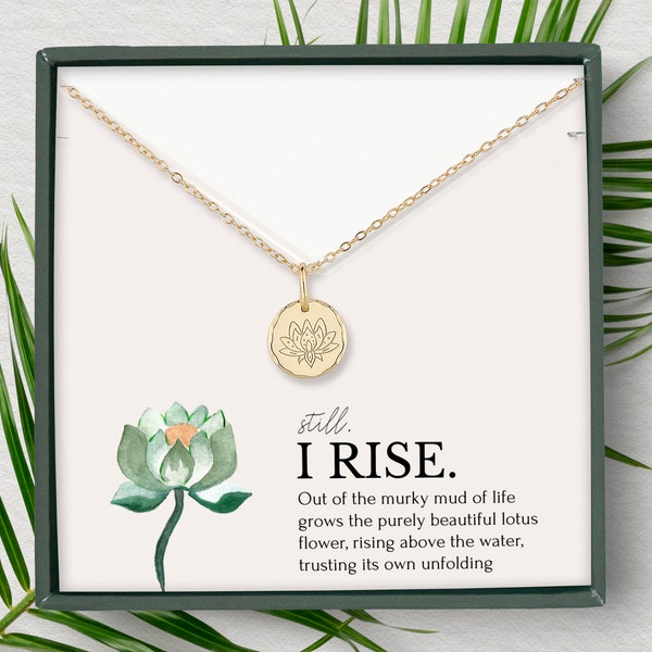 Lotus necklace • Still I Rise encouragement jewelry gift • New beginnings gift • Empowering jewelry • 14K Gold Vermeil Sterling Silver