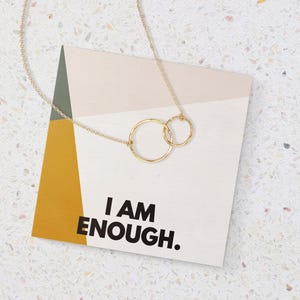 Positive Affirmation Jewelry Gift for Her, I Am Enough Necklace Sterling Silver, Daily Reminder Interlocking Circles Necklace