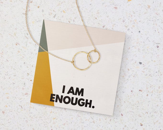 Positive Affirmation Jewelry Gift for Her, I Am Enough Necklace Sterling Silver, Daily Reminder Interlocking Circles Necklace