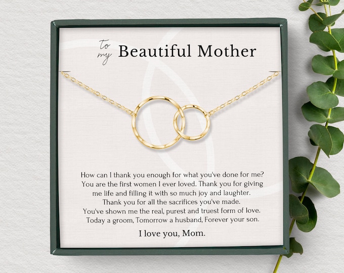 Gift for mom from son on wedding day • Mother of the groom gift from groom • Necklace for mom from son wedding • Gift box