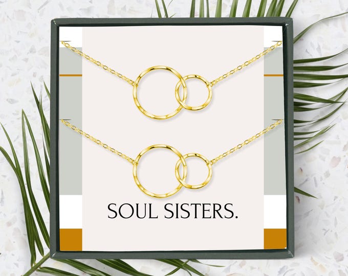 Soul Sisters necklace for 2, Friendship necklace set,  or Sterling Silver friendship interlocking circles necklace