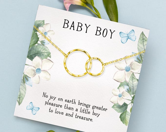 New Mom Baby Boy Gift Necklace Box, Baby Boy Shower Gift for Mom, Its a Boy necklace gift, interlocking circles .925 Silver