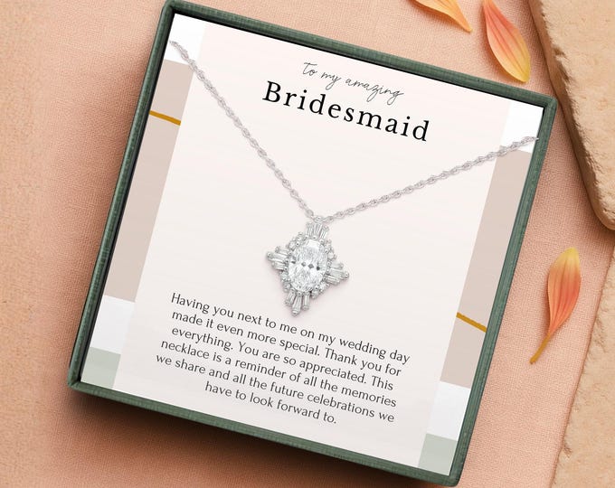 Bridesmaid Gift from Bride | Thank You Wedding Jewelry Earrings and Necklace Set | Maid of Honor Vintage Inspired Diamond and Crystal Piece