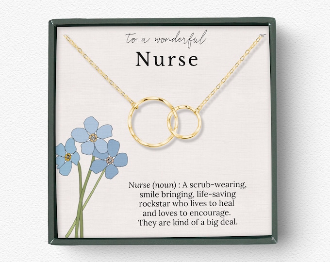 Nurse necklace gift • Gift for nurse graduation • Thank you gift for nurse • Sterling silver interlocking circle necklace • 14k gold