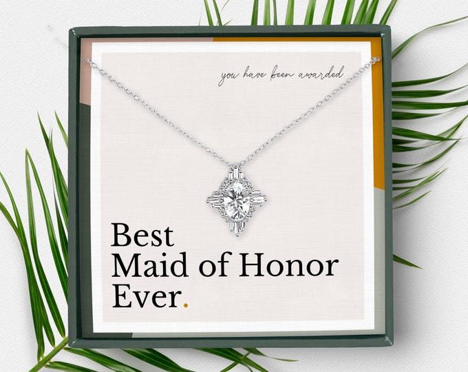 Maid of honor Necklace Earring gift set • Antique style vintage inspired bridal necklace earring • Crystal clustered round diamond necklace