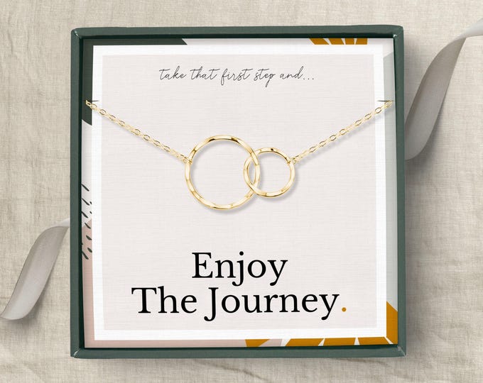New Beginnings Necklace Gift for Her, Minimalist Interlocking Circles, Going Away Gift for Best Friend, Sterling Silver 14k or Gold Vermeil