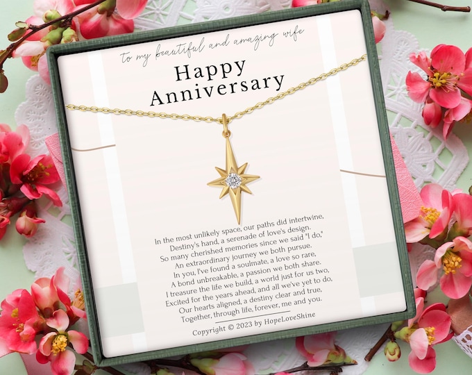 Sterling Silver North Star Necklace, Anniversary Gift for Wife