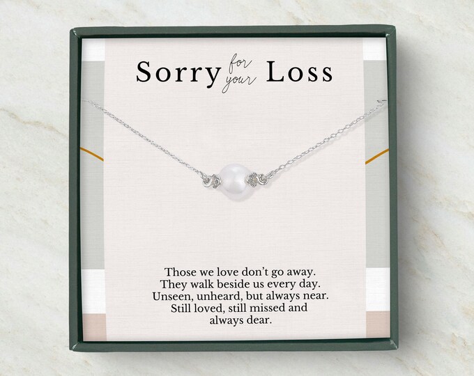 Loss of Loved one necklace, Sorry for your loss, Sympathy gift for her, Memorial jewelry gift, Sterling silver pearl necklace