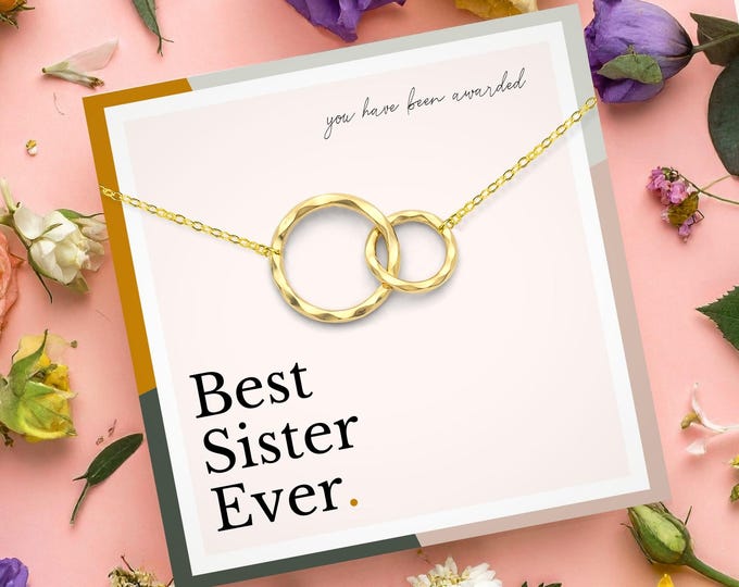 Best Sister Ever Gift, Big Sister Little Sister Interlocking Circle Necklace, Sterling Silver or 14k Gold Vermeil