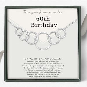60th birthday gift for women | minimalist 6 ring Sterling Silver necklace | 14K gold vermeil | gift wrapped birthday milestone
