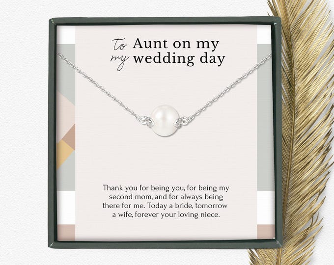 Aunt Wedding Gift necklace from bride, Aunt of the bride, Thank You Aunt, second mom, Bridal Shower, Dainty pearl necklace, Sterling silver