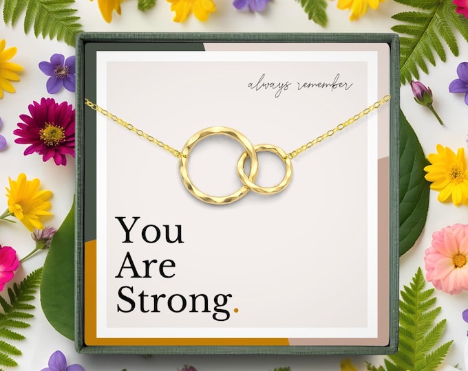 New Beginnings Encouragement Necklace, Strength Jewelry Gift for Women, Interlocking Circles Sterling Silver or 14k Gold Vermeil