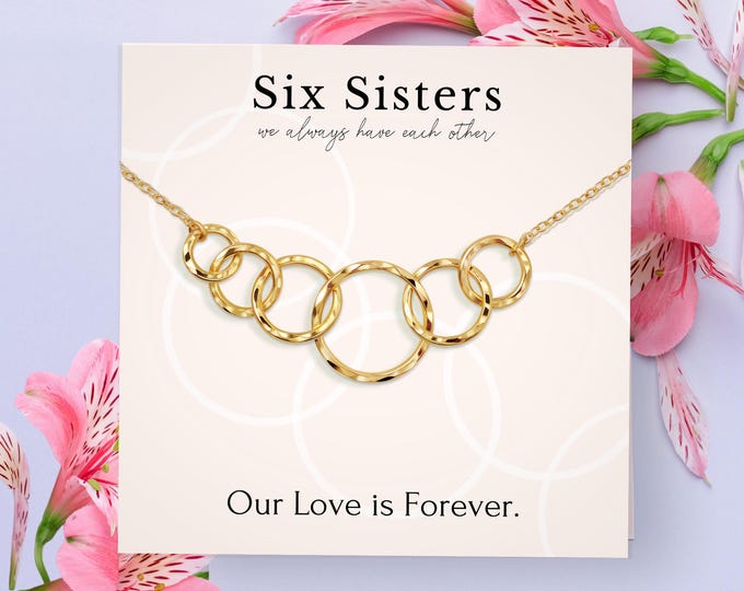 6 Friends gift • Matching necklace for 6 • 6 rings for 6 sisters necklace • Sister gift from sister birthday • Best friend necklace gift