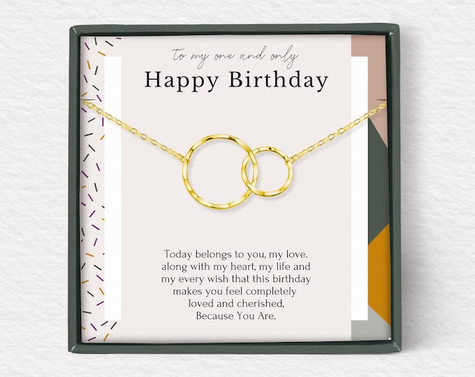 Birthday Gift for Wife, Gift from Husband, Birthday Necklace in Sterling Silver, Gift for Women, Interlocking Circles, Minimalist Jewelry