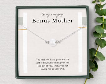 Bonus mom gift from bride, Bonus mom necklace, Stepmom wedding gift from the groom, Dainty pearl necklace, Sterling Silver