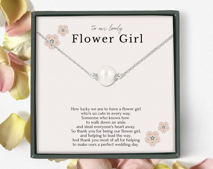 Gift for flower girl on wedding day • Thank you jewelry for her • Bridal party necklace •  Junior bridesmaid gift • Little girl necklace