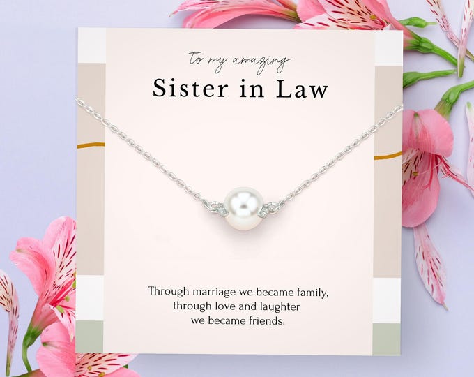 Sister In Law Pearl Necklace, Wedding Gift for Sister, Sterling Silver