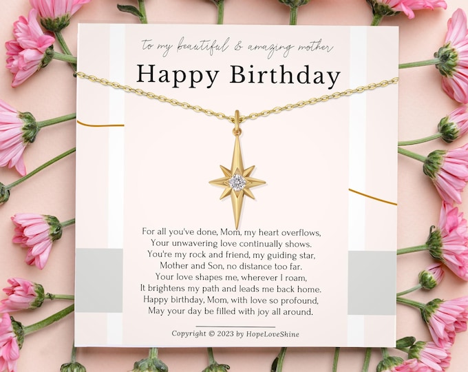 Birthday Gift for Mom from Son • North Star Necklace • Happy Birthday Mom • Gift Ideas for Her • Sterling Silver or Gold Present