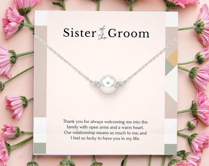 Sister of the groom gift, Sister in law wedding gift, Sister of the groom necklace with message, wedding gift from bride, Dainty pearl