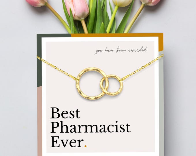 Best Pharmacist Necklace for PharmD Grads - Doctor of Pharmacy Jewelry & Unique Pharmacist Gift Rx Necklace Gold