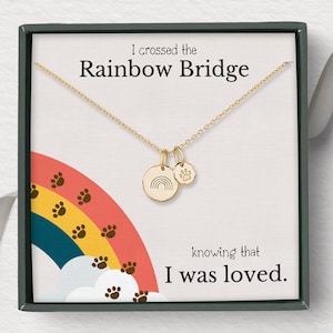 Rainbow Bridge necklace, Loss of Dog Cat Pet memorial Jewelry, Pet memorial necklace, Pet sympathy keepsake, personalized initial charm