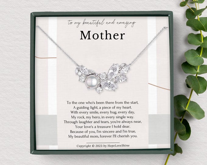 Mothers necklace gift • Mom gift from Son Daughter Wedding Day • Mother's day necklace • Mom Birthday gift ideas • Thank you Mom gift