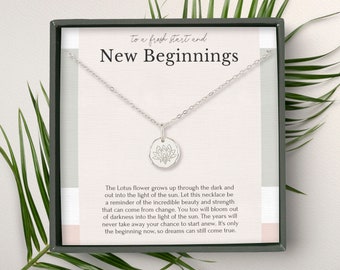 New Beginnings necklace gift for woman •  Lotus Flower necklace fresh start • Divorce Breakup Jewelry Gift Box for her Silver necklace