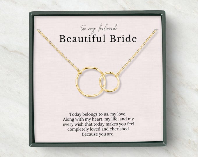 Gift for Bride from Groom on Wedding Day, Interlocking circles necklace, Silver