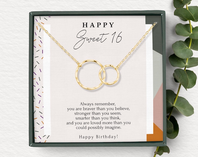 Sweet 16 necklace gift, Sweet sixteen birthday gifts for girls, Double circles necklace in Sterling Silver,
