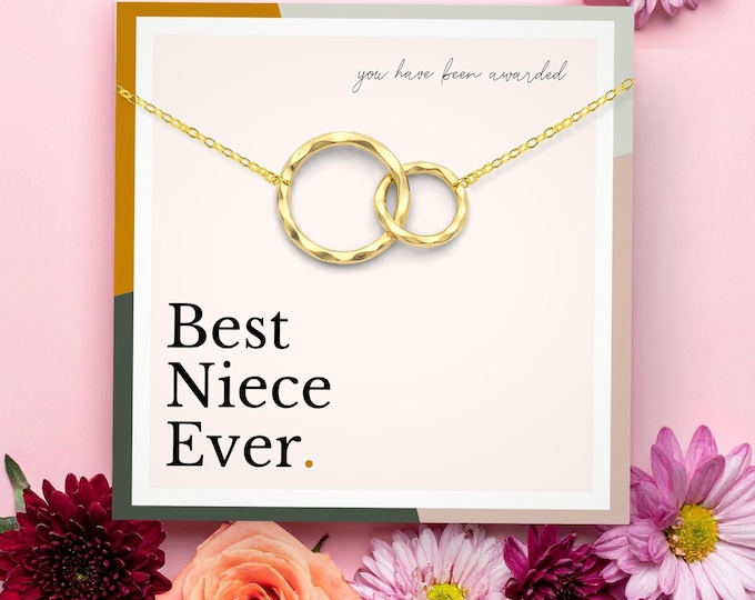 Best Niece Ever Necklace Gift From Aunt, Niece Graduation Gift, Interlocking Circle Necklace, Sterling Silver or 14k Gold Vermeil