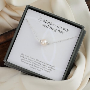 Gift for Mom on my wedding day, Mother of the Bride gift from Bride, Sentimental Wedding Party Gift Sterling Silver Pearl Necklace