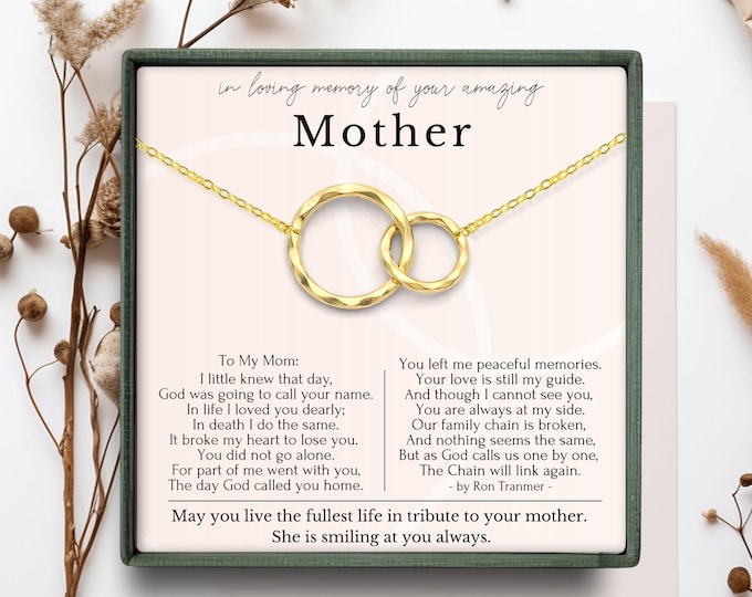 Loss of Mother Necklace Gold – Memorial Jewelry for Daughter | Sympathy Gift for Grieving Daughter | 2 Ring Remembrance Jewelry