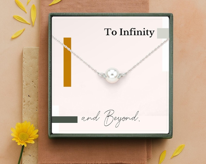 Gift for Bride on Wedding Day | Necklace from the Groom | To infinity and Beyond Card | Jewelry Gift, Dainty Pearl Necklace, Sterling Silver