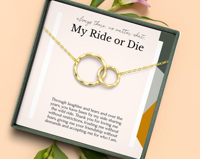Ride or Die Necklace – Best Friend Gift, Soul Sister Jewelry, BFF Friendship Necklace, Unbiological Sister Gift – Gold or Sterling Silver