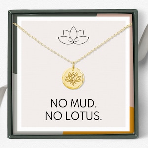 No Mud No Lotus necklace gift, Lotus necklace, Encouragement necklace, Inspirational gift,  Sterling Silver flower necklace