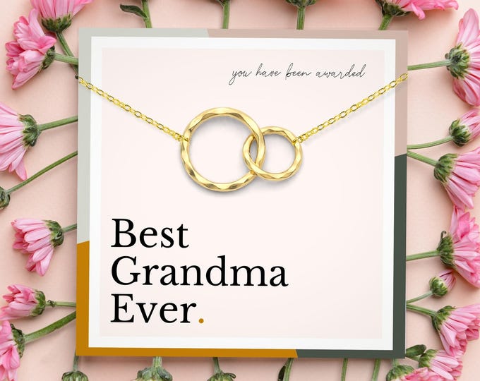 Grandma Necklace from Granddaughter | Best Grandmother Ever Gift | Interlocking Circles in Silver or Gold | Nana Jewelry